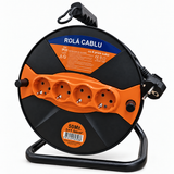 Rolă cablu prelungitor 50 m, 3x1,5 mm², 4 prize Schuko, IP20