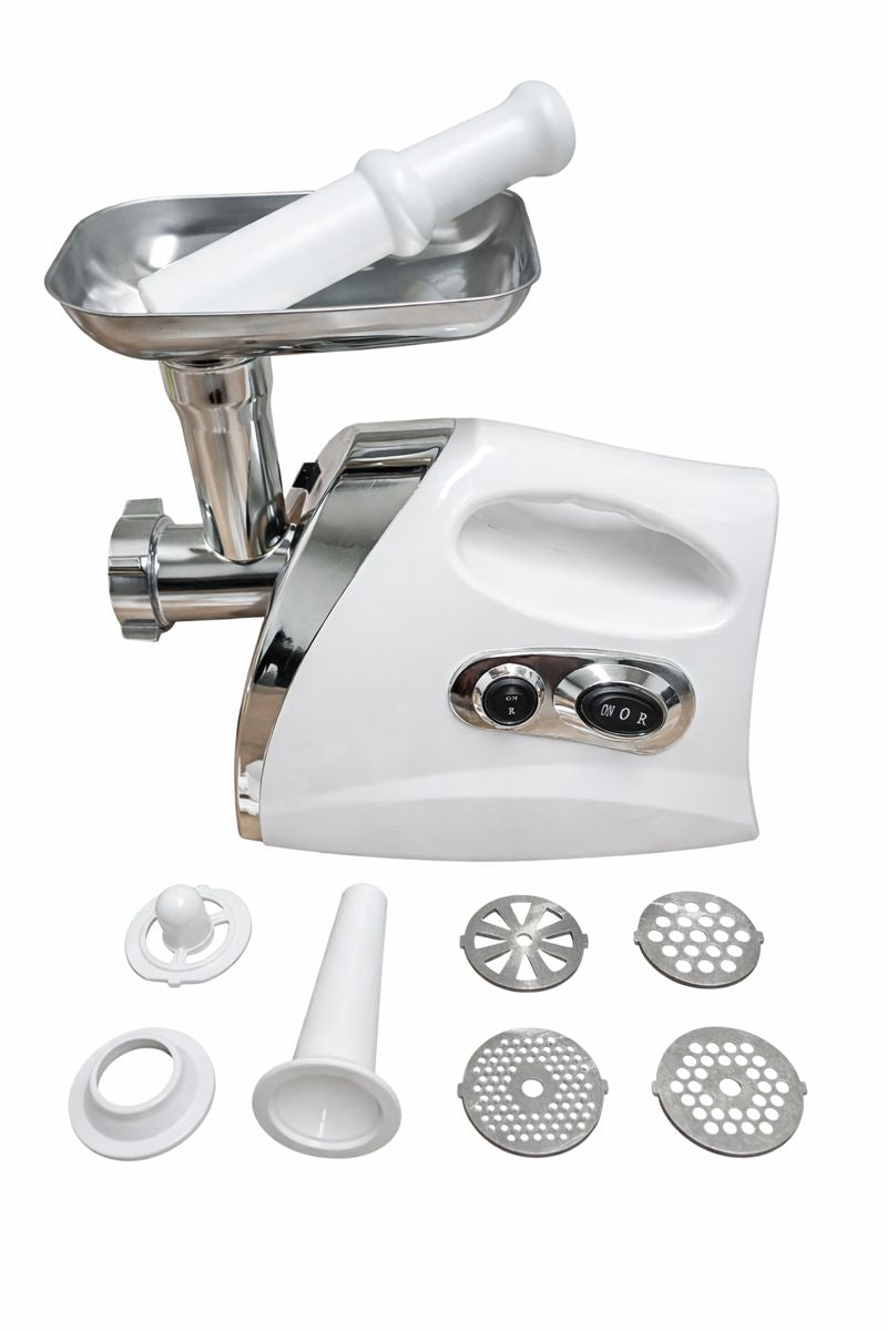 Mașină de tocat carne electrică 2500W – cu accesorii pentru cârnați și 4 site din inox