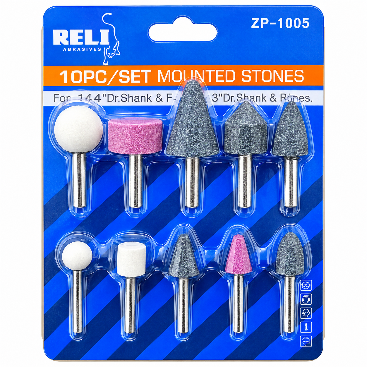 Set 10 Piese Pietre Șlefuit, tije 1/4” și 1/8”