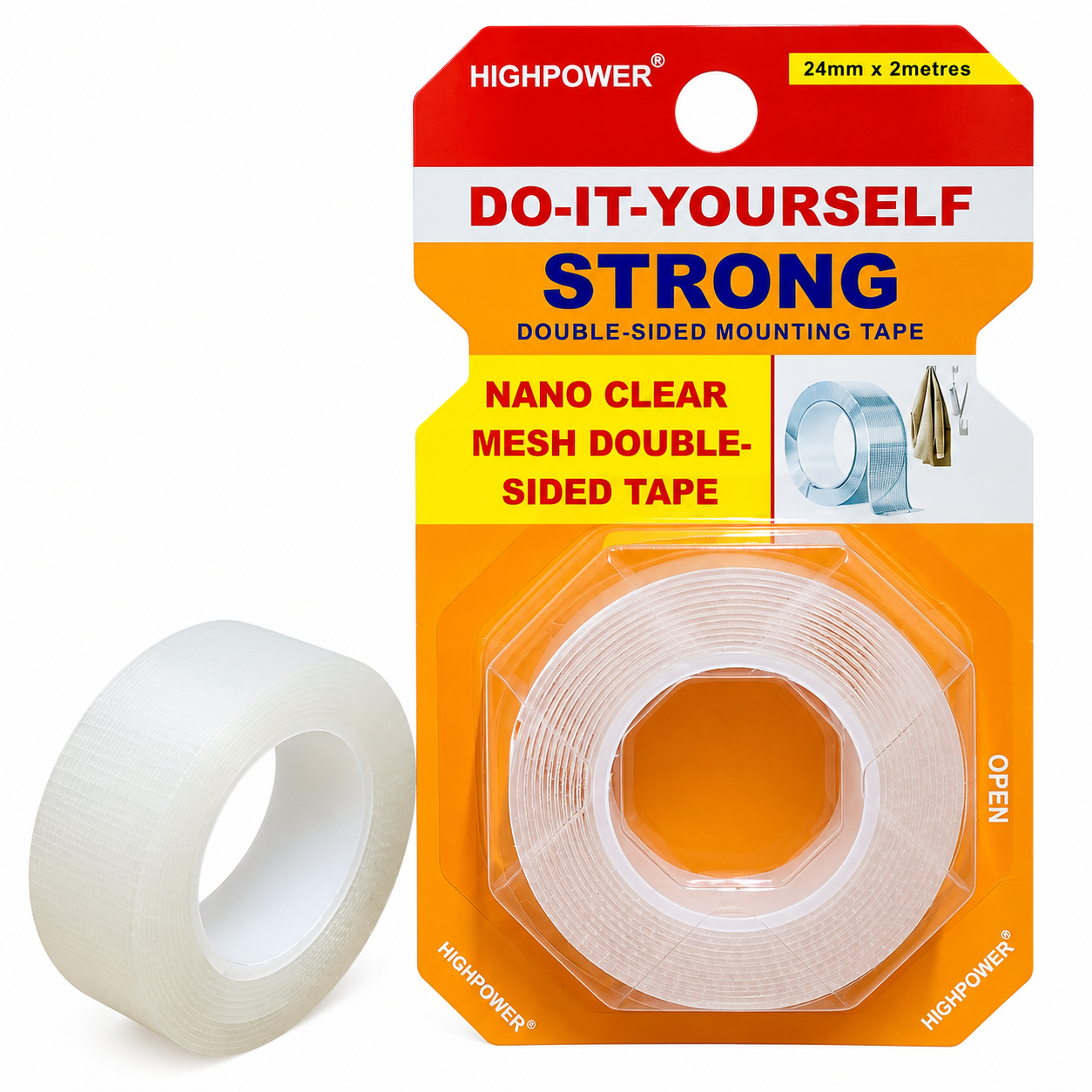 Bandă dublu-adezivă fibră – 24 mm x 2 m – Extra puternică