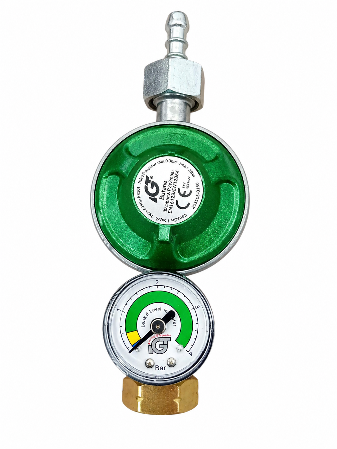 Regulator Presiune GPL/Butan/Propan Premium cu Manometru Tricolor – Indicator Nivel și Test Etanșeitate