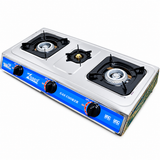 Aragaz portabil inox 3 ochiuri + furtun 3m + regulator + coliere – Aprindere Piezo