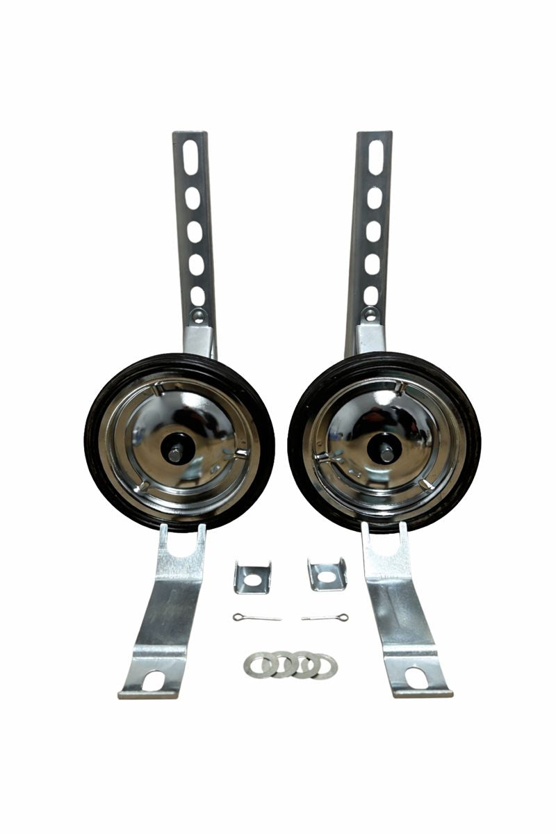 Roti ajutătoare pentru bicicletă – metal cromat, complete cu prindere