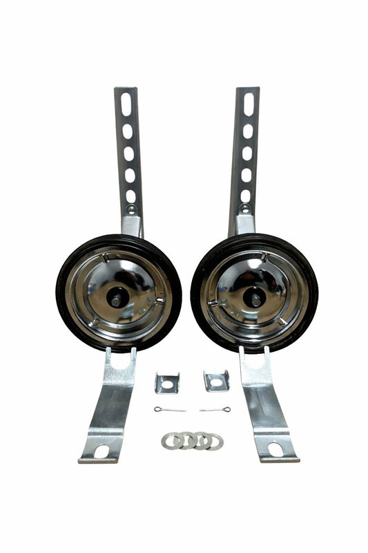 Roti ajutătoare pentru bicicletă – metal cromat, complete cu prindere