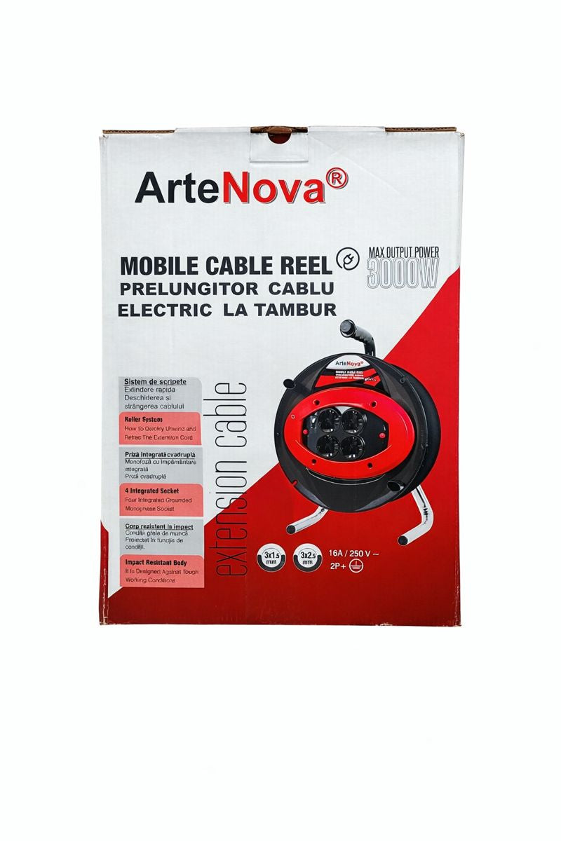 Prelungitor Electric la Tambur 50 m – 4 Prize, 3000W – ArteNova
