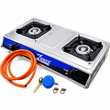 Aragaz portabil inox 2 ochiuri + furtun 3m + regulator + coliere – Aprindere Piezo
