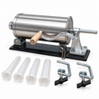 Mașină de umplut cârnați orizontală, 4 kg, din inox, acționare manuală, 4 pâlnii de 15, 19, 22 și 25 mm, fixare pe masă