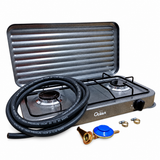 Aragaz portabil cu 2 ochiuri + furtun 3 m + regulator gaz + 2 coliere