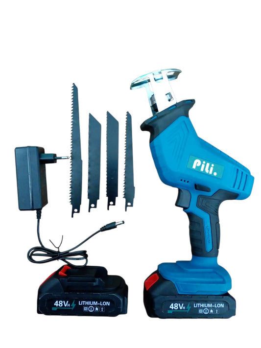 Fierăstrău Sabie cu Acumulator 48V, 2 Baterii Li-Ion + 4 Lame, Set Complet