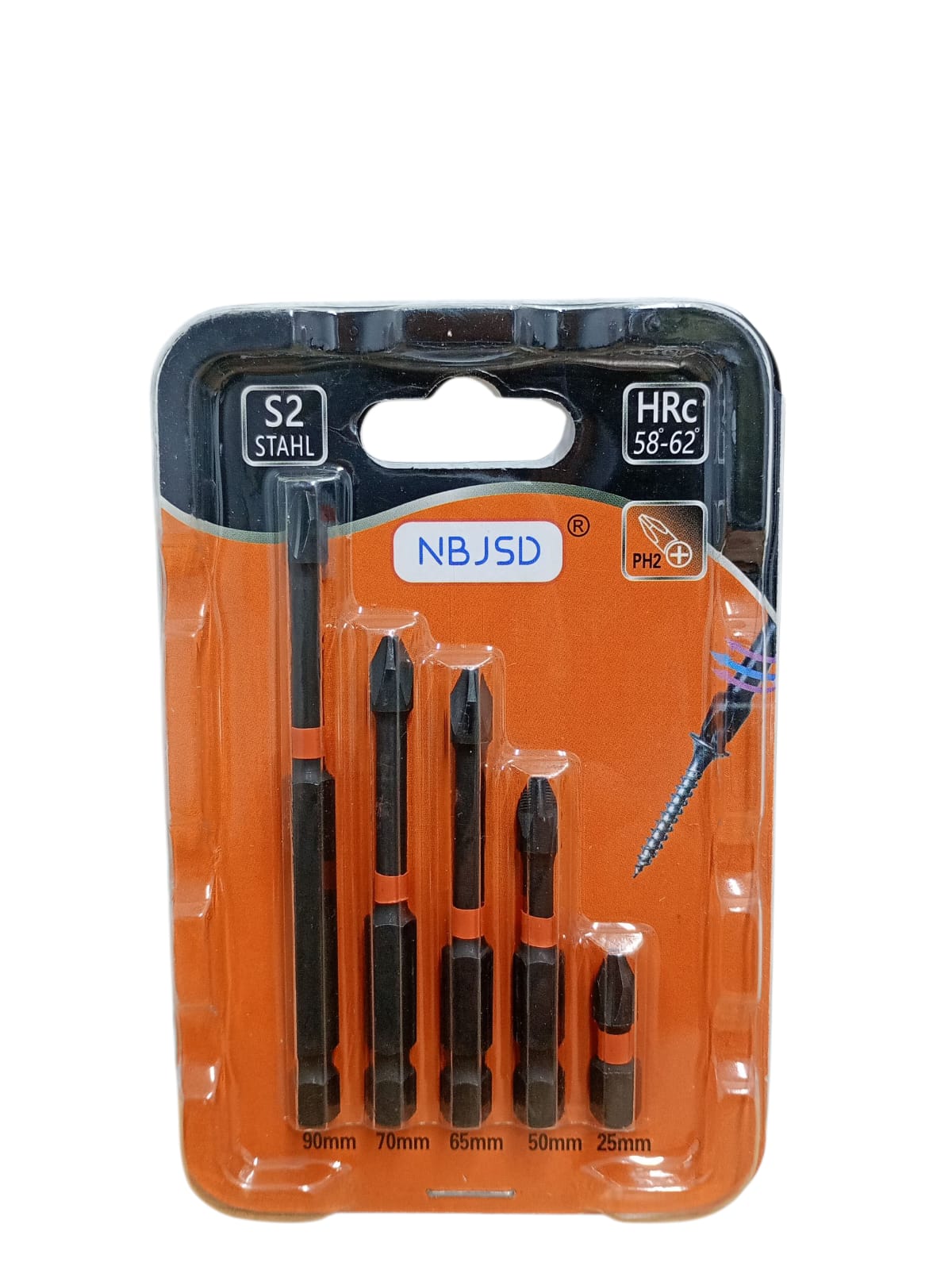 Set biți PH2 din oțel S2 – 5 piese (25–90 mm)