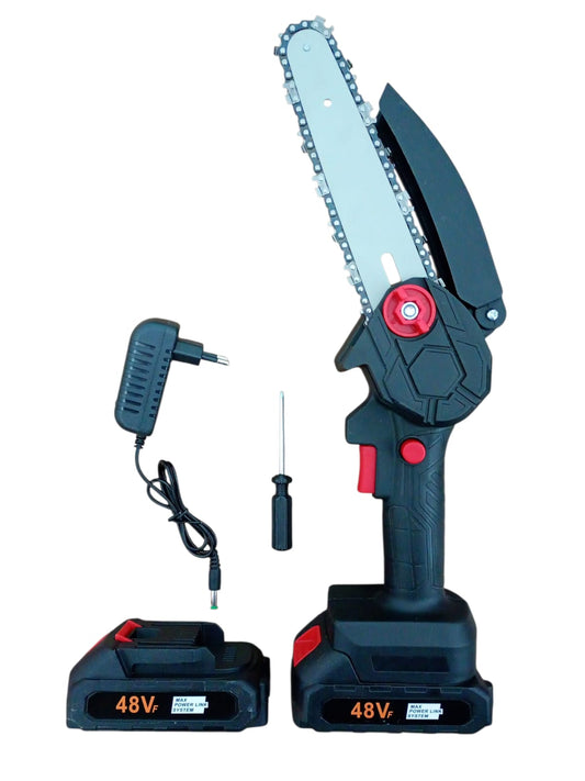 Mini Drujbă Electrică 48V cu Lamă 6 Inch (18,5 cm) – Set Complet cu 2 Acumulatori și Valiză