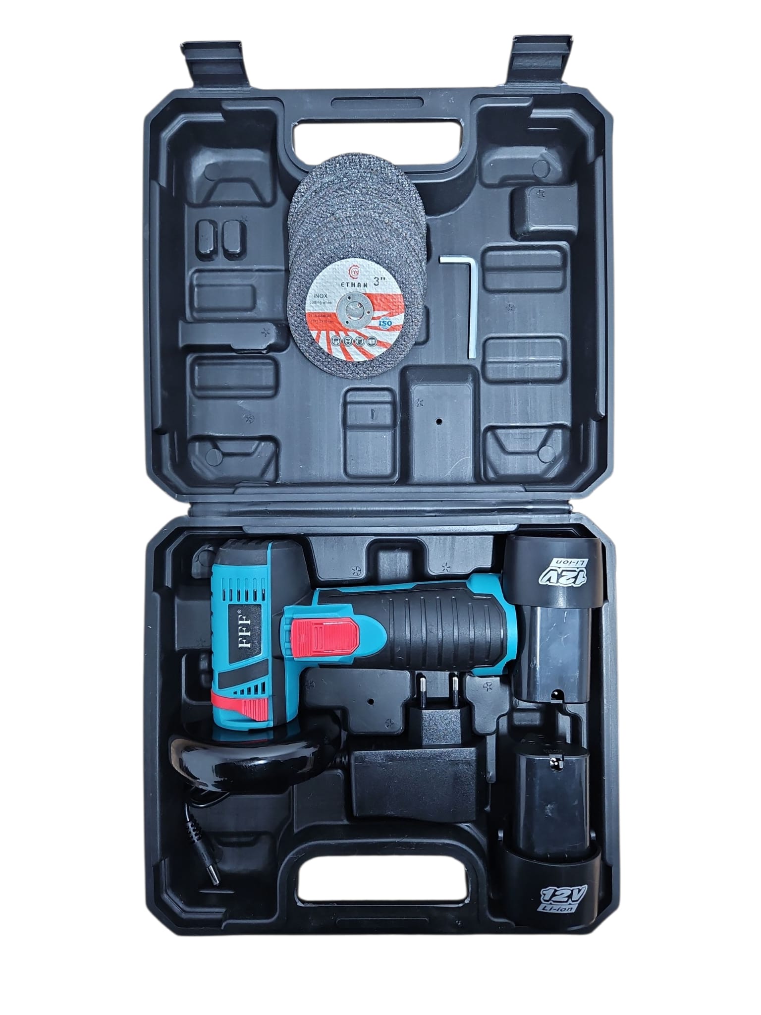 Polizor Unghiular Portabil 12V cu Accesorii – Set Complet în Valiză