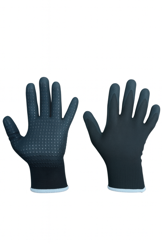 Mănuși de protecție cu nitril – buline antiderapante, negre, mărimea 10