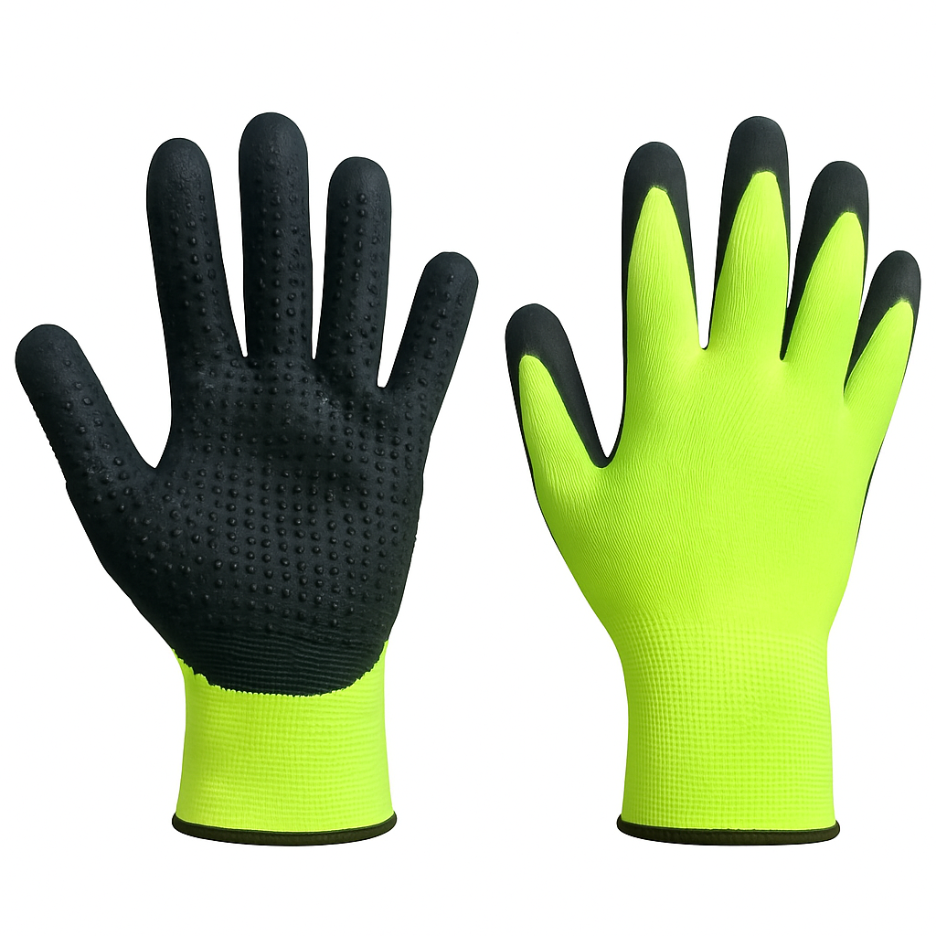 Mănuși de protecție cu nitril – buline antiderapante, verde/negru, mărimea 10