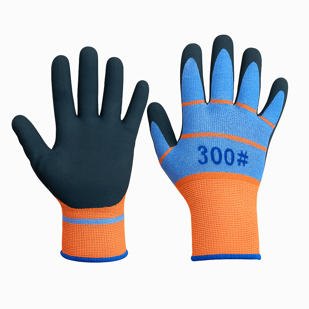 Mănuși de protecție albastru cu portocaliu – latex, mărimea 10