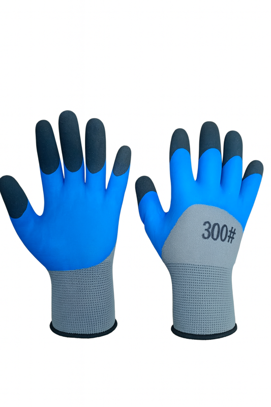 Mănuși de protecție tricot cu latex, mărimea 10, albastru cu gri