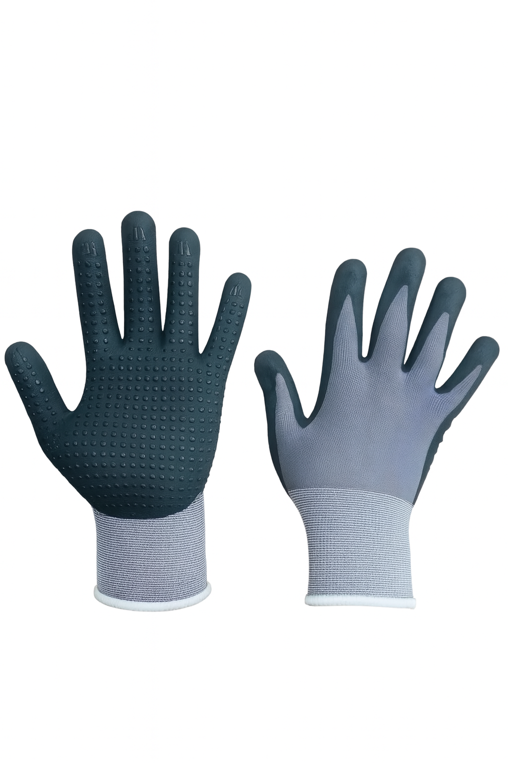 Mănuși de protecție cu nitril – buline antiderapante, gri, mărimea 10