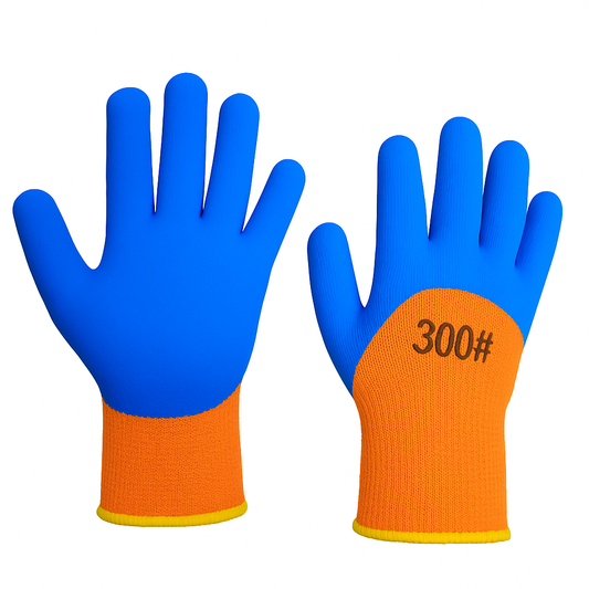 Mănuși de protecție groase vătui­te, albastru/orange, textil tricotat cu spumă poliuretanică, mărimea 10