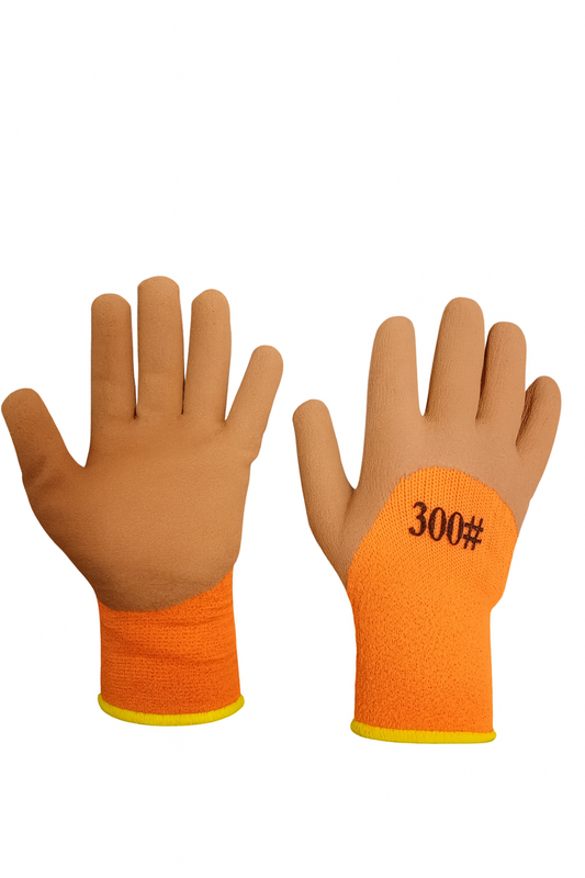 Mănuși de protecție groase vătui­te, maro/orange, textil tricotat cu spumă poliuretanică, mărimea 10