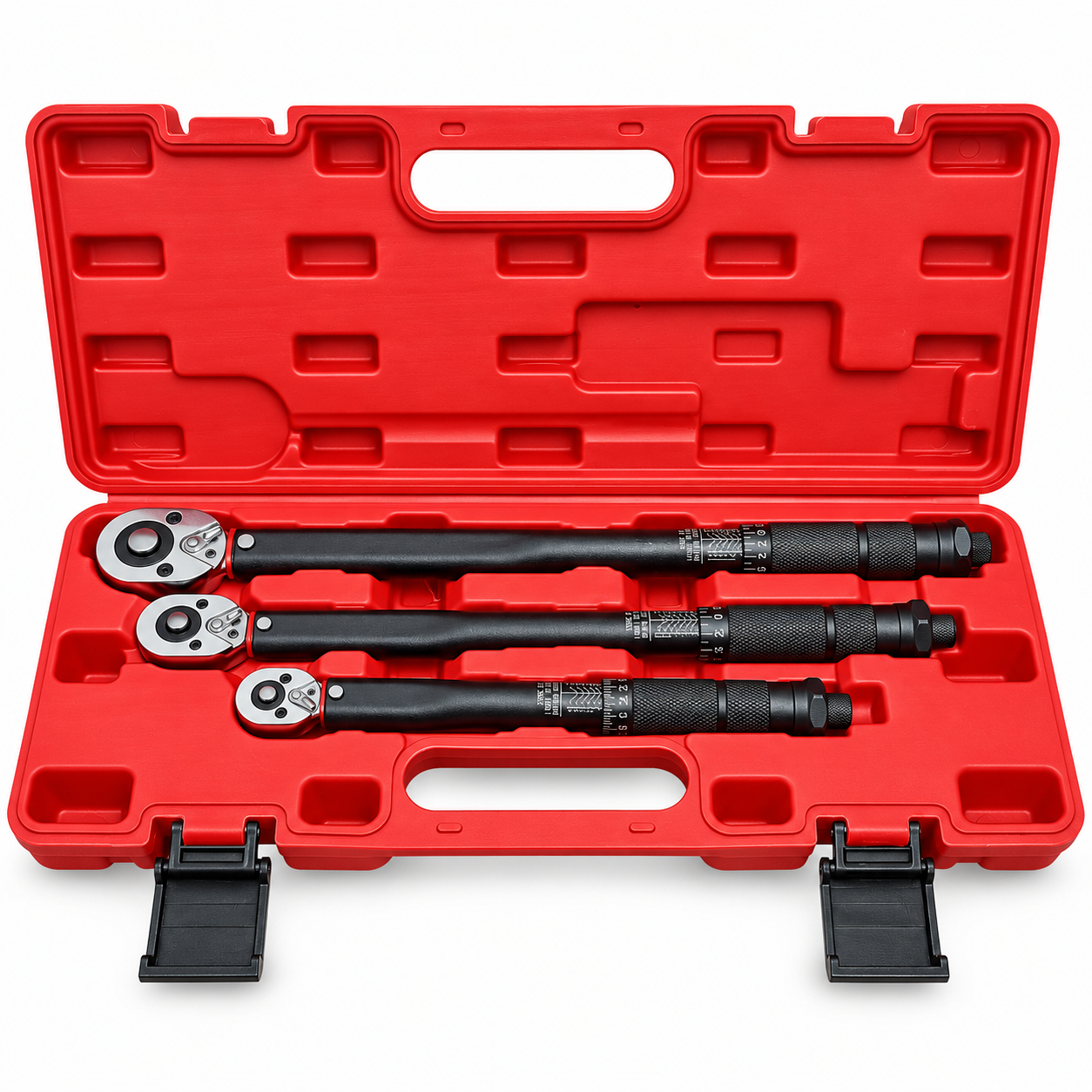 Set 3 Chei Dinamometrice Profesionale cu Clichet, 1/4”, 3/8”, 1/2”, 2–230 Nm, 72 Dinți, Reglaj Micrometric, Trusă Transport