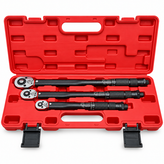 Set 3 Chei Dinamometrice Profesionale cu Clichet, 1/4”, 3/8”, 1/2”, 2–230 Nm, 72 Dinți, Reglaj Micrometric, Trusă Transport