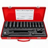 Trusă Tubulare de Impact 17 Piese, 1/2”, Dimensiuni 10–24 mm, Clichet, Prelungitoare și Cutie Metalică