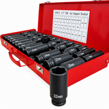 Trusă Tubulare de Impact 35 Piese, 1/2”, Dimensiuni 8–32 mm, Tubulare Lungi și Scurte, Cutie Metalică
