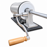 Mașină de umplut cârnați orizontal, 6 kg, din inox, acționare manuală, 4 pâlnii de 17, 21, 25 și 29 mm, fixare pe masă