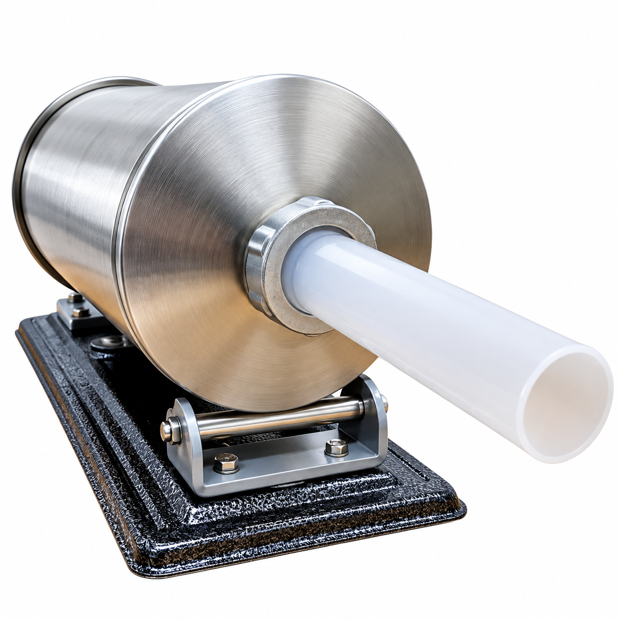 Mașină de umplut cârnați orizontal, 6 kg, din inox, acționare manuală, 4 pâlnii de 17, 21, 25 și 29 mm, fixare pe masă