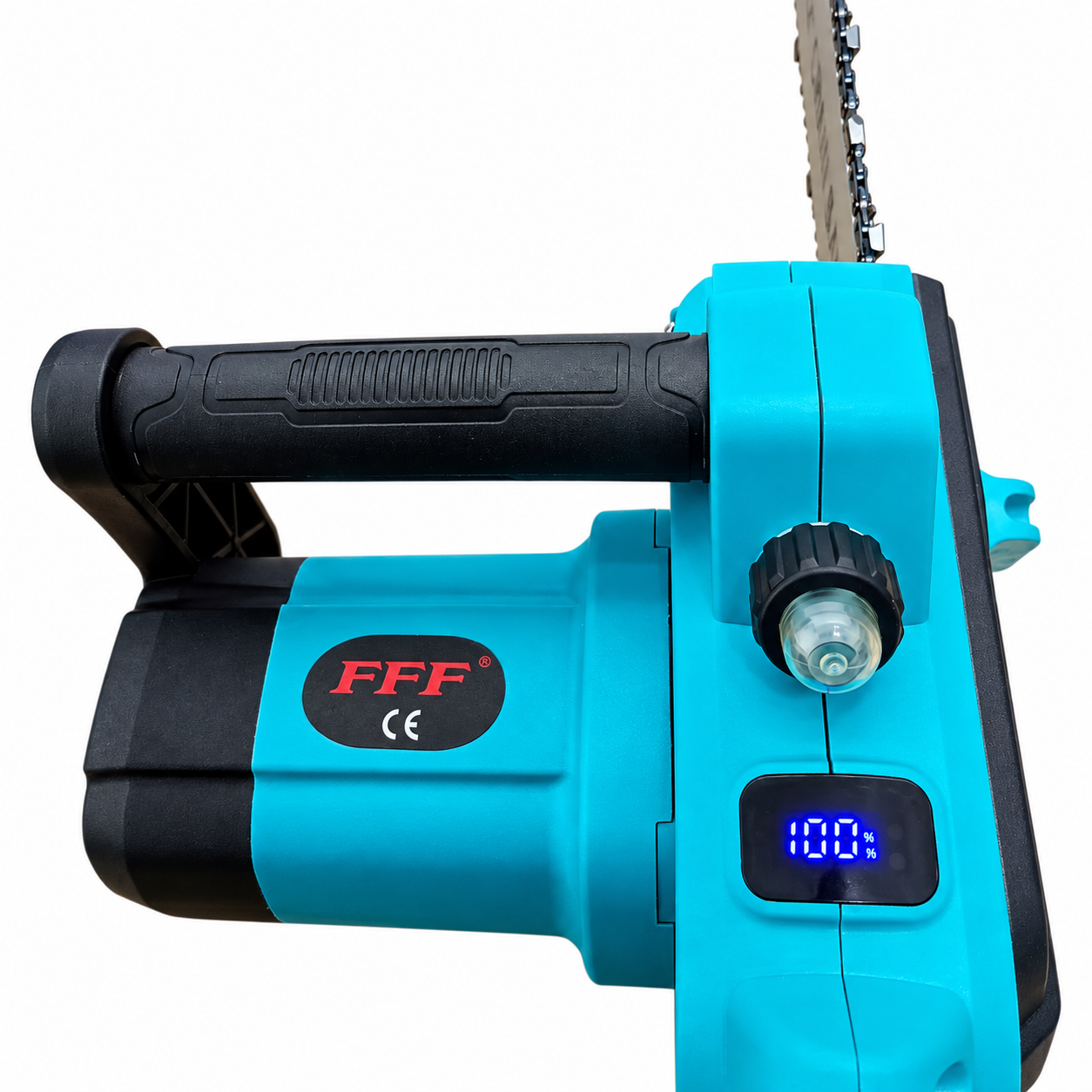 Drujbă Electrică cu Acumulator, Lamă 12” / 30 cm, 2 Acumulatori 48V 6.0Ah, Ungere Manuală, Tensionare Lanț din Rotiță, Ecran Digital, Valiză și Încărcător