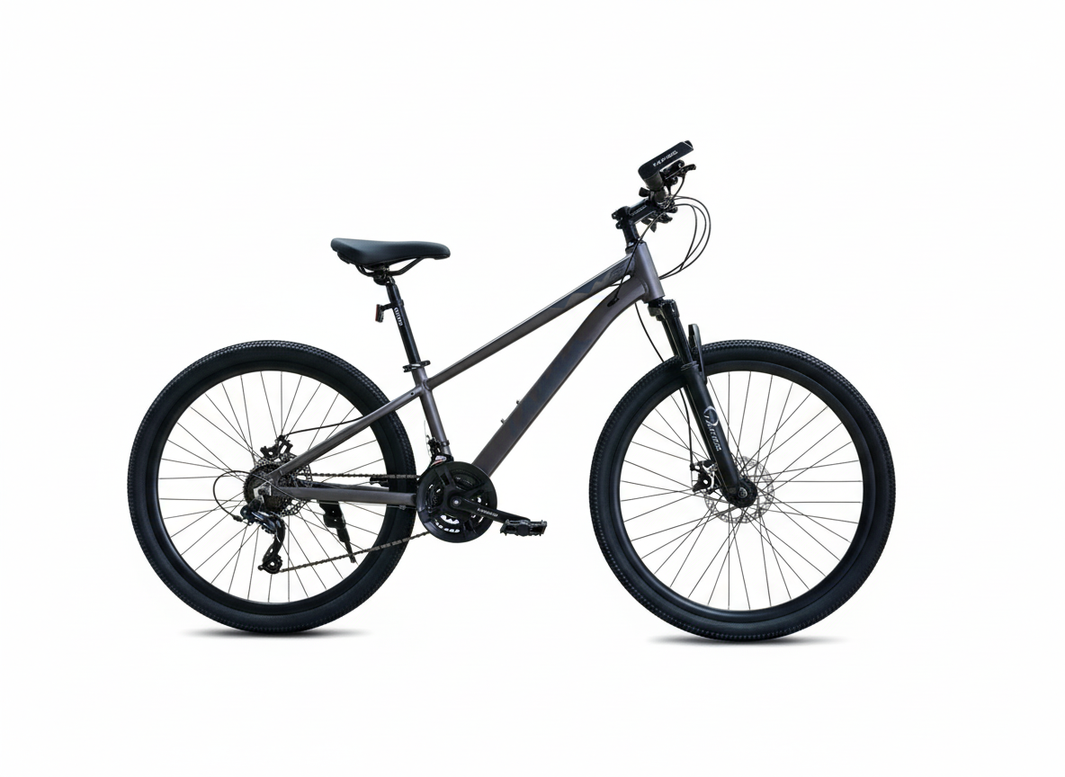 Bicicletă 26 inch gri metalizat – cadru aluminiu, frâne pe disc, 21 viteze