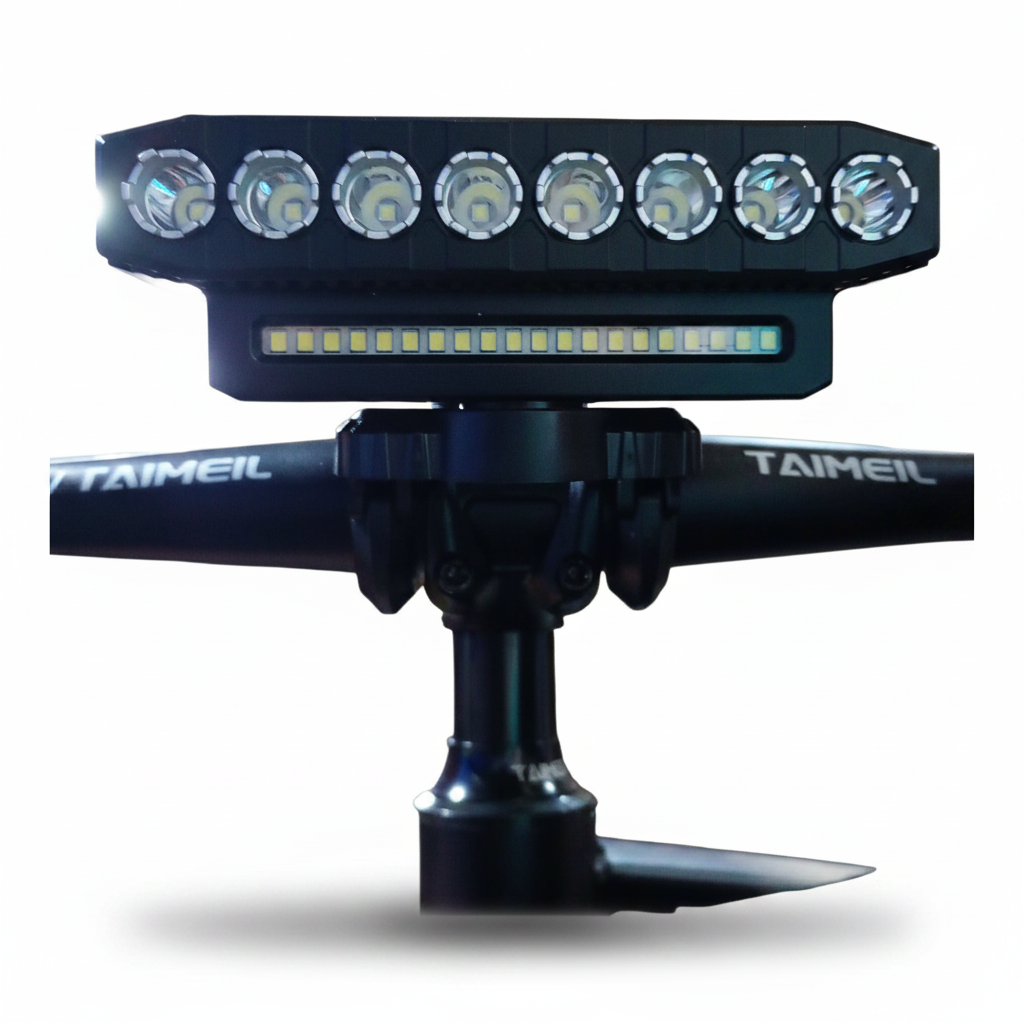 Far bicicletă reîncărcabil cu claxon, USB, 8 LED + 20 SMD