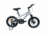 Bicicletă copii 16 inch gri metalizat cu frână pe disc și amortizor față