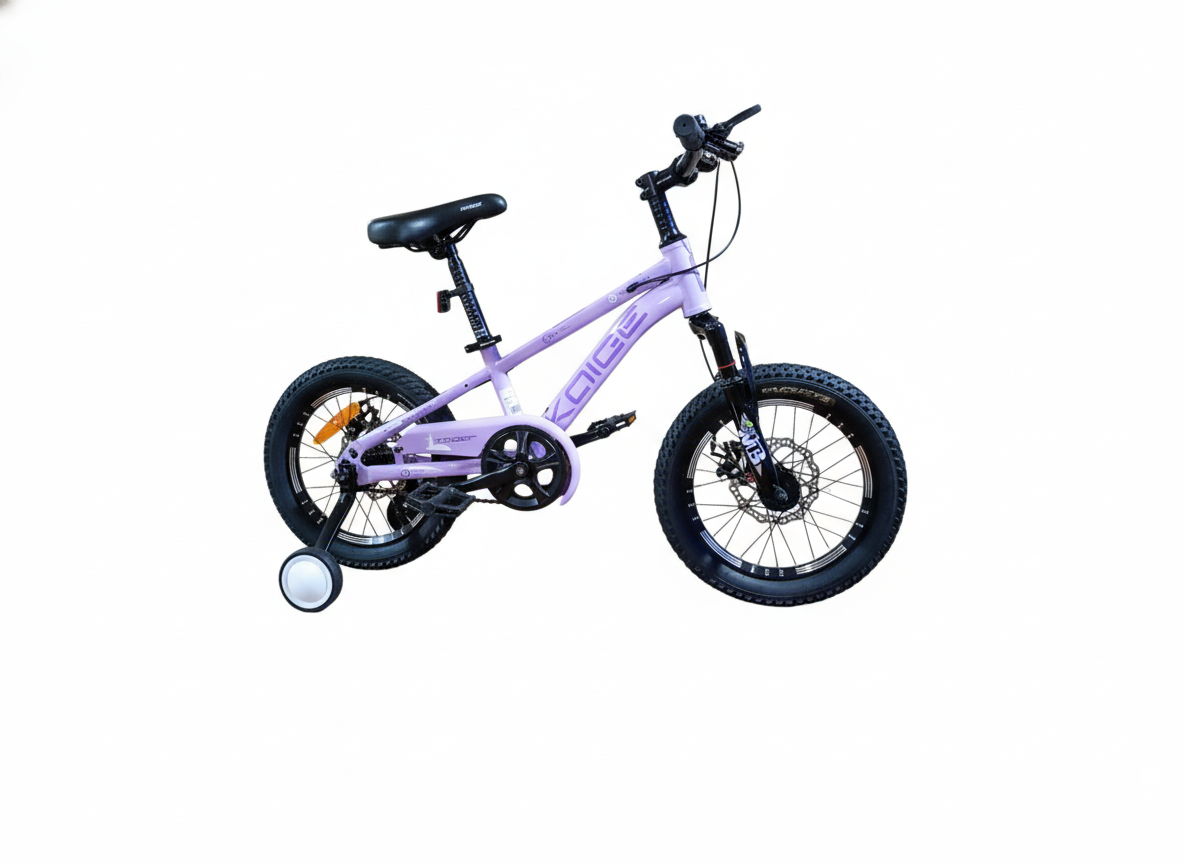 Bicicletă copii 16 inch mov cu frână pe disc și amortizor față
