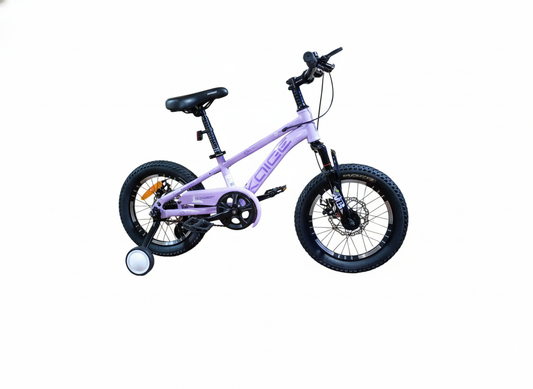 Bicicletă copii 16 inch mov cu frână pe disc și amortizor față