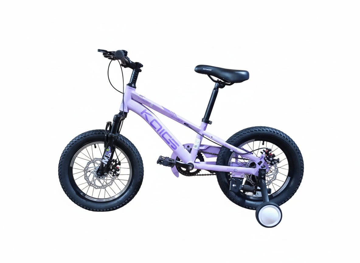 Bicicletă copii 16 inch mov cu frână pe disc și amortizor față