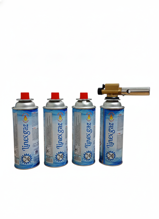 Set arzător cu gaz – cap arzător + 4 butelii butan 227 g