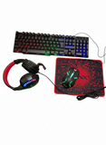 Set Gaming 4‑în‑1 DENX – Tastatură + Mouse + Căști + Mousepad, iluminare RGB