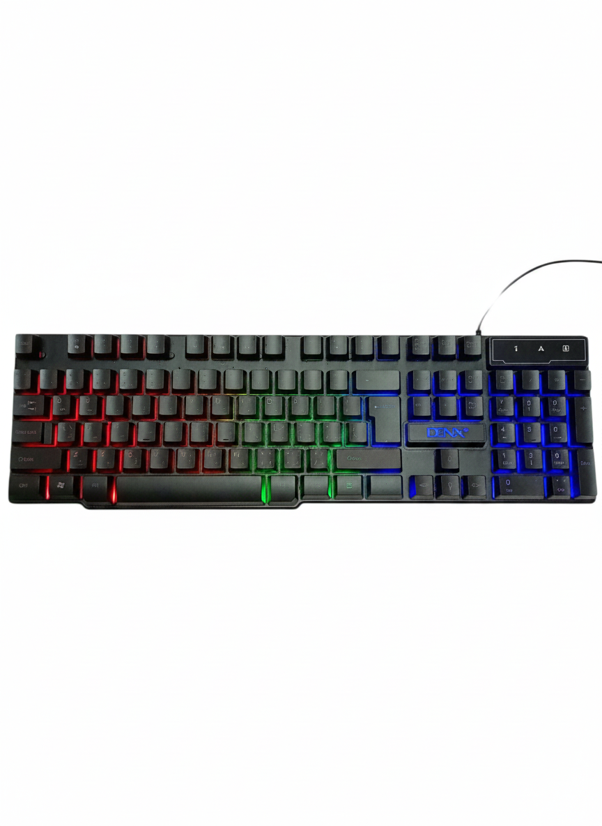 Set Gaming 4‑în‑1 DENX – Tastatură + Mouse + Căști + Mousepad, iluminare RGB