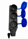 Cap prelungitor electric cu 3 prize, cu capace protecție, 235 × 60 mm, 10/16A 250V