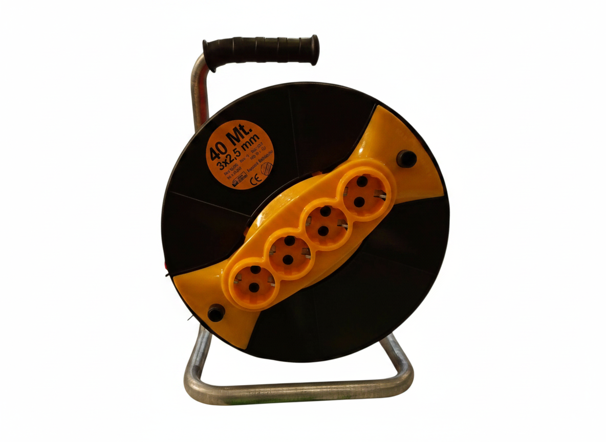 Prelungitor Electric la Tambur 40 m, Cablu 3×2.5 mm, 4 Prize, 3000W