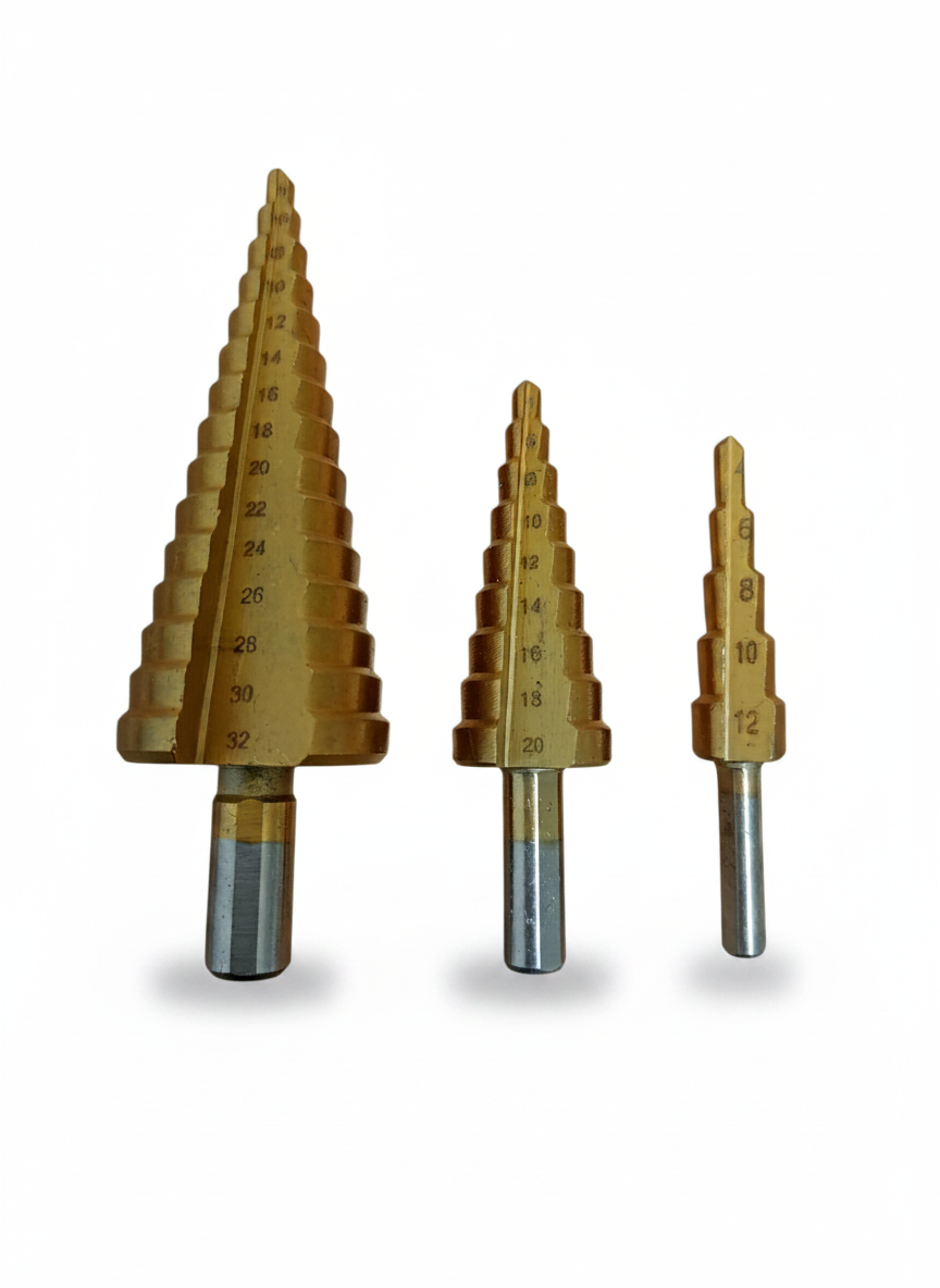 Burghie conice treptate, HSS TiN – set 3