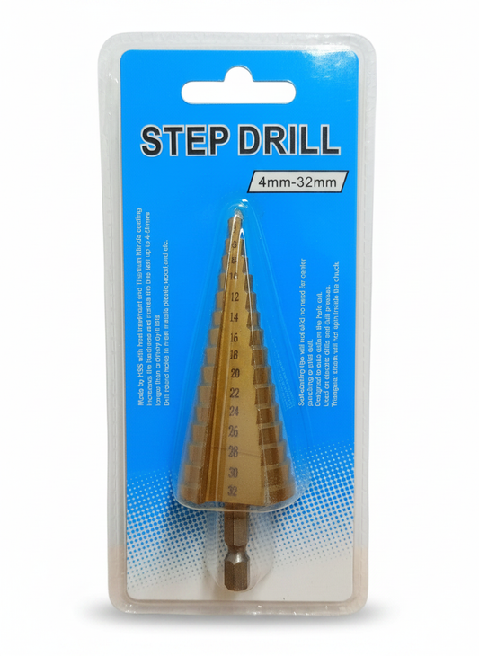 Burghiu în trepte HSS TiN 4–32 mm, coadă hex 1/4"