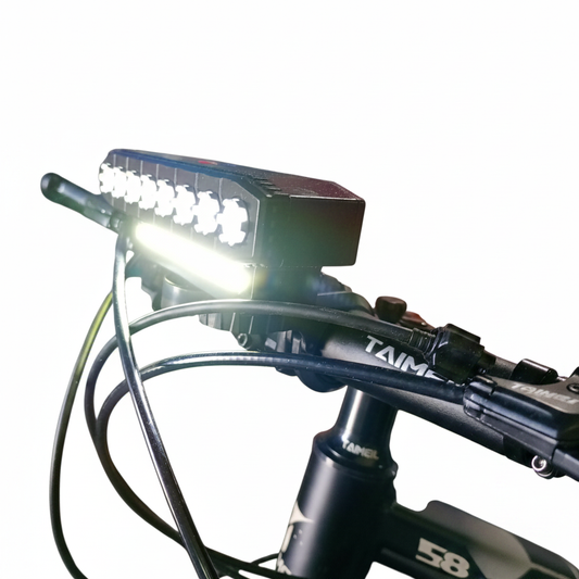 Far bicicletă reîncărcabil cu claxon, USB, 8 LED + 20 SMD