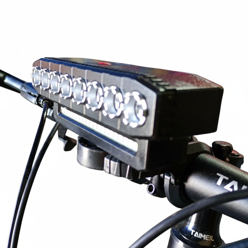 Far bicicletă reîncărcabil cu claxon, USB, 8 LED + 20 SMD