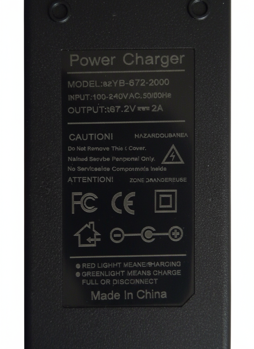Încărcător trotinetă electrică 67.2V 2A – universal, cu protecție la suprasarcină și indicator LED