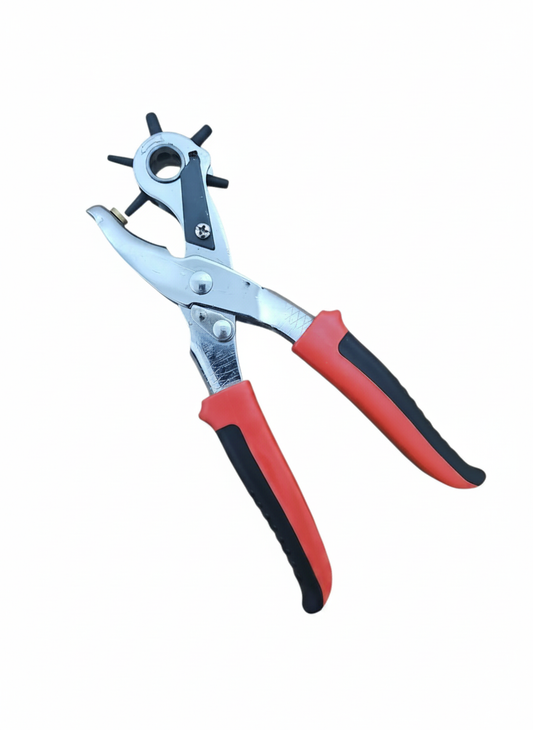 Cleste perforator piele 22 cm, 6 dimensiuni perforare (2–4.5 mm), pentru curele, piele, textile