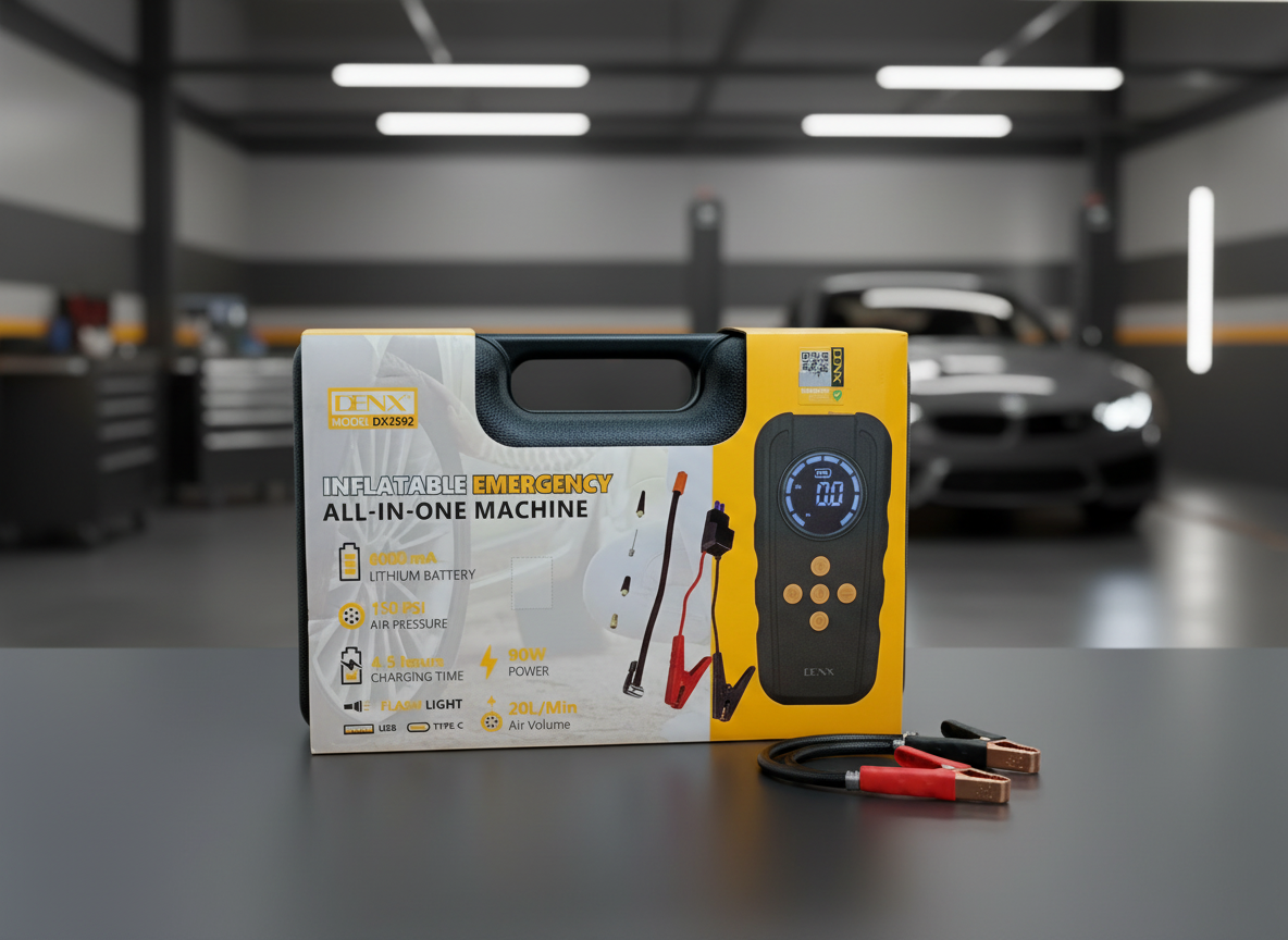 Starter auto 3‑în‑1 cu compresor portabil auto DENX DX2592