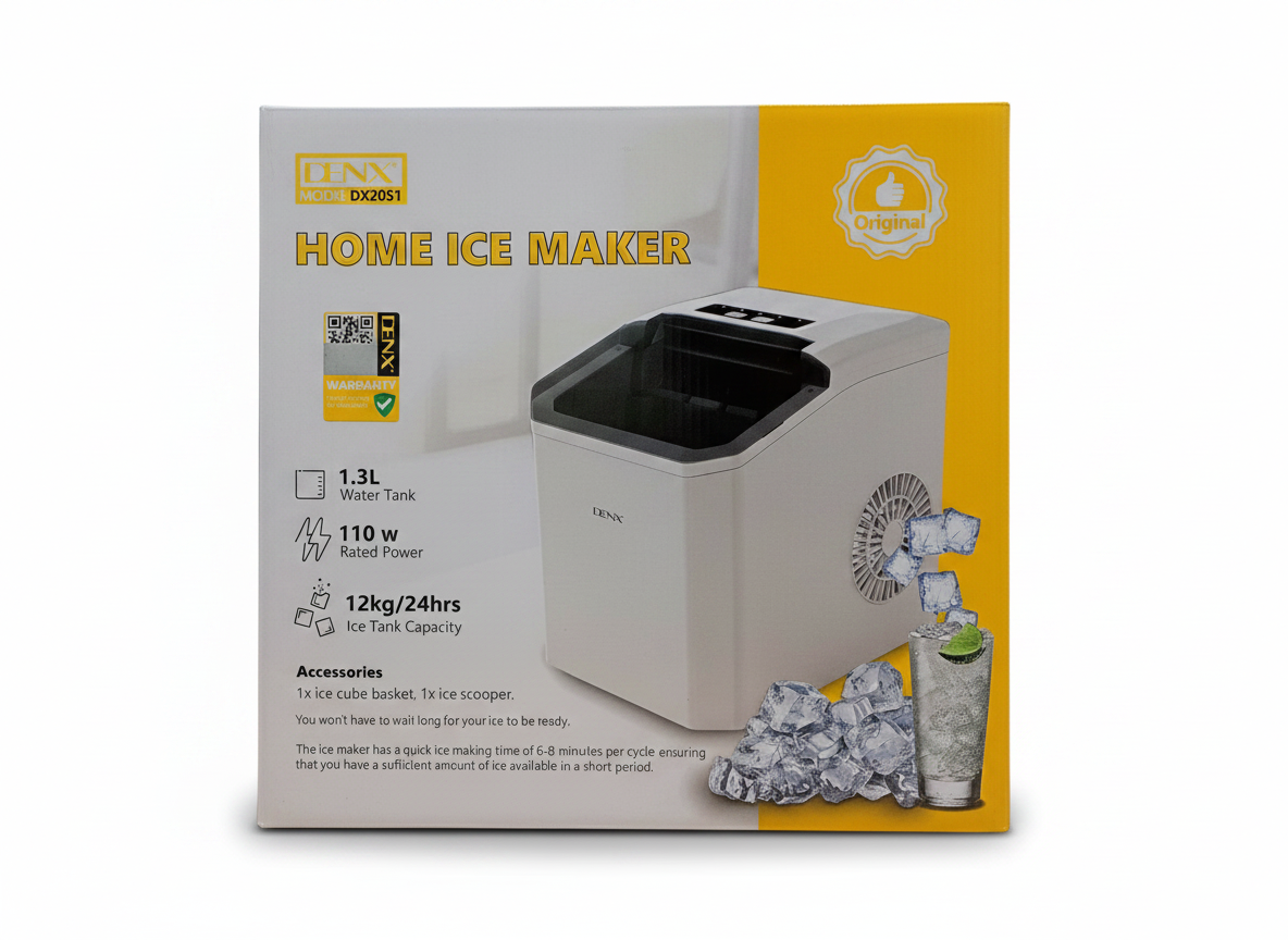 Mașină de gheață pentru acasă DENX DX2051, 1.3 L, 12 kg/24h, 110 W, gri