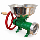 Mașină de tocat carne Nr. 32 cu rulment, pâlnie mare din inox, pâlnie cârnați inox Ø 2,2 cm, cuțit inox și sită inox 16 mm